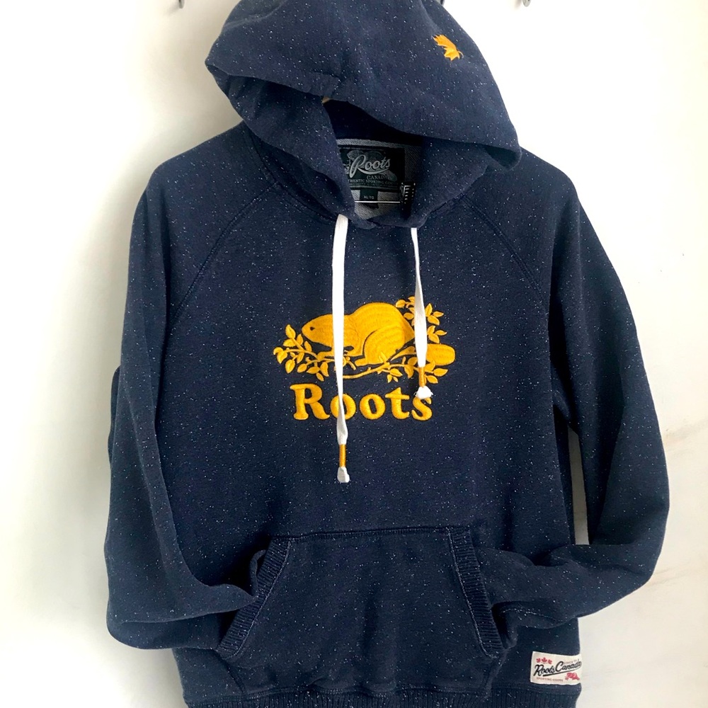 Roots Navy Blue Hoodie with Yellow Logo